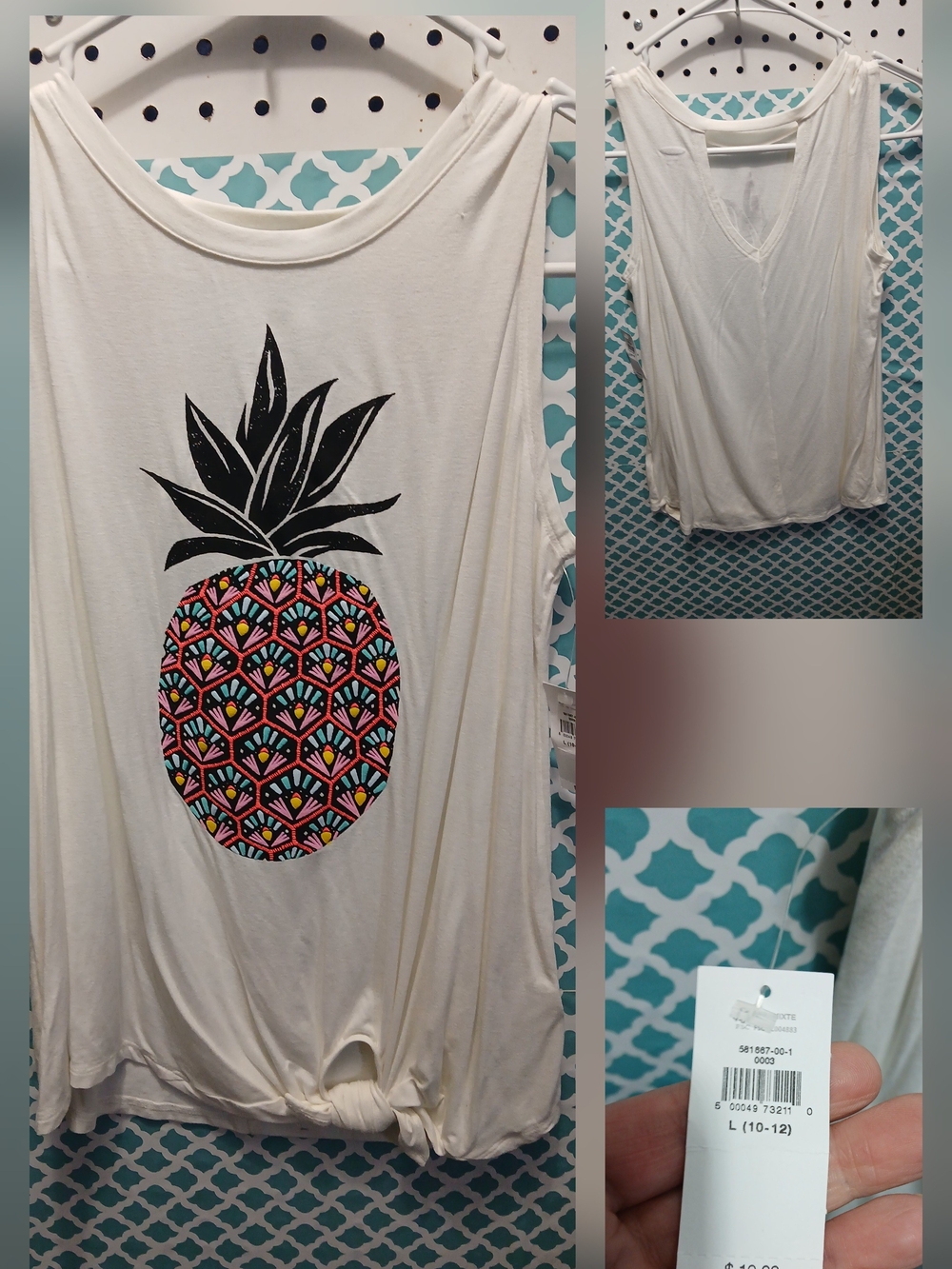 Old Navy White Tank Top with Multicolor Pineapple Print